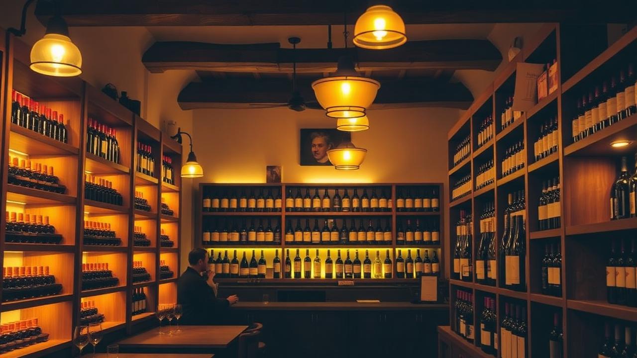 Interior de un auténtico bar de vinos en Siena con bóvedas de ladrillo