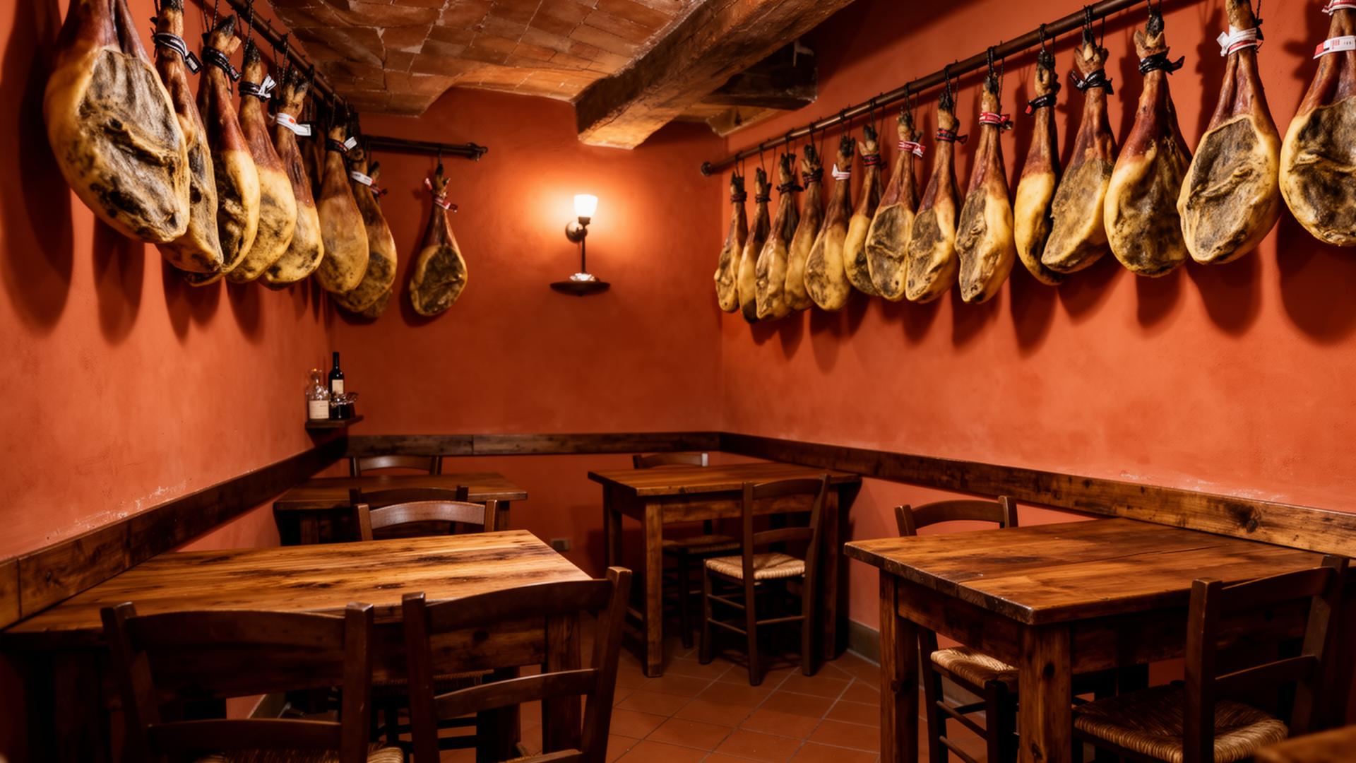 Tavoli apparecchiati di una trattoria toscana
